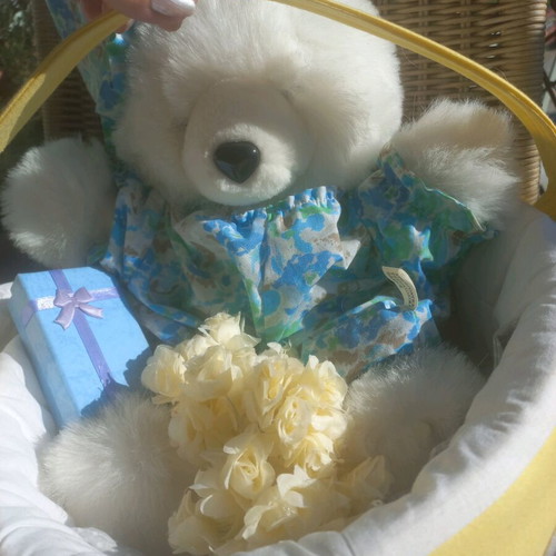 HRA Baptism Gift Basket with Teddy Bear New