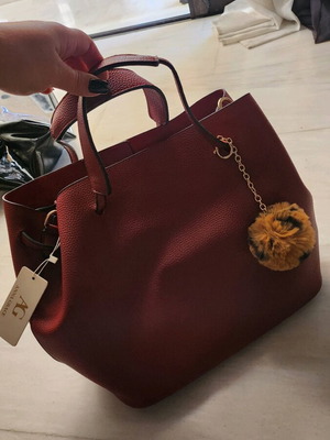 Anna Grace leather handbag new, burgundy