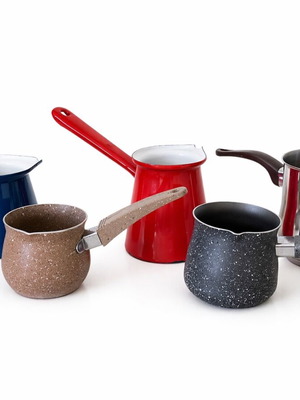 Coffee briki set of 5 new, various sizes and designs