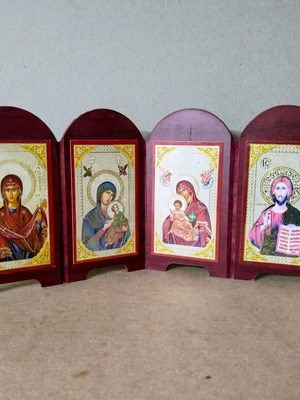 Orthodox tetraptych iconostasis like new, wooden, 29.5x14cm