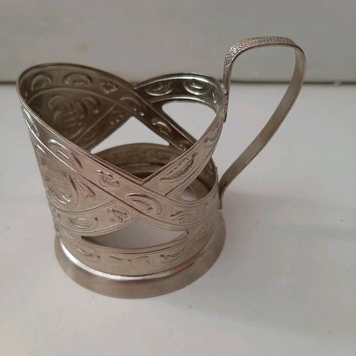 Vintage metal glass holders like new, set of six from Soviet Ukraine
