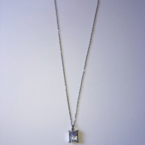 Steel necklace new with silver crystal pendant