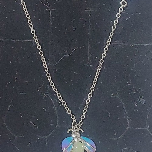 Bee Necklace new with blue and purple enamel, glows in the dark, A.L.E.