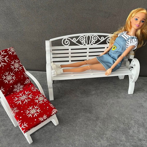 Christmas doll furniture set with festive cushions, new