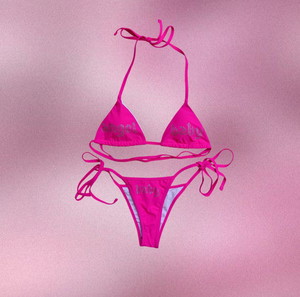 SHEIN HOT PINK BIKINI SET WITH RHINESTONES