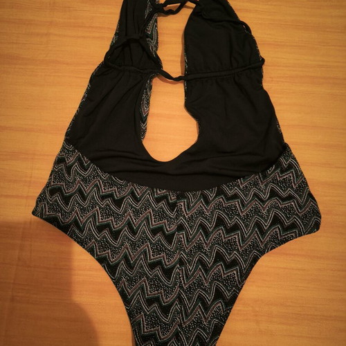 One-piece swimsuit like new with small beads, black and multicolor