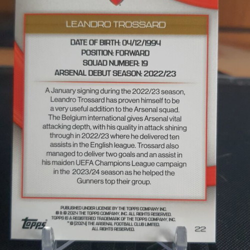 Topps Arsenal Team Set 2023-24 Leandro Trossard Cracked Ice like new