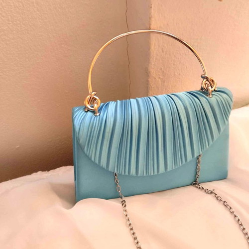 Satin evening bag new in turquoise petrol color