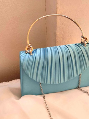 Satin evening bag new in turquoise petrol color