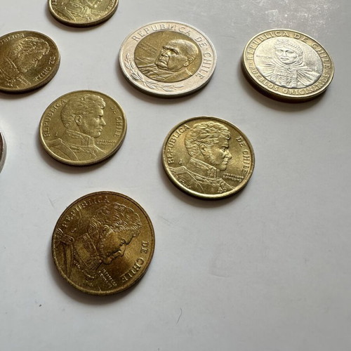 Set of 8 Chilean and Argentine coins used