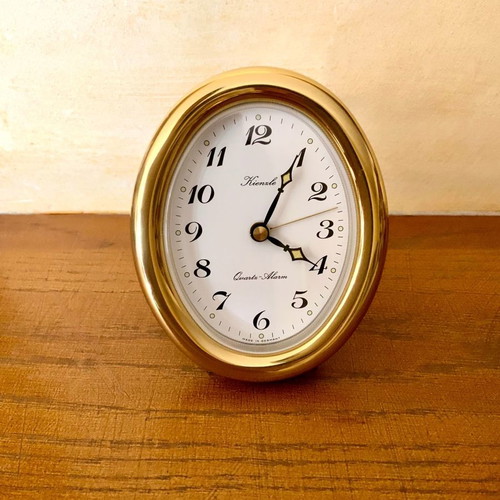 Kienzle Quartz Alarm Desk Clock New Oval Gold-Tone Polished Brass
