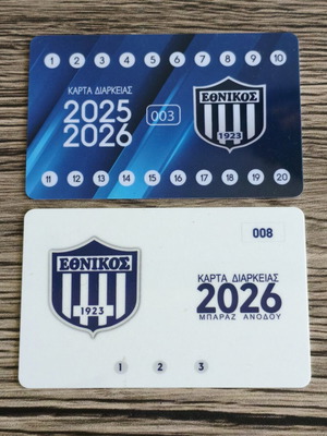 Ethnikos Piraeus Season Tickets 2025 2026 like new, set of 2