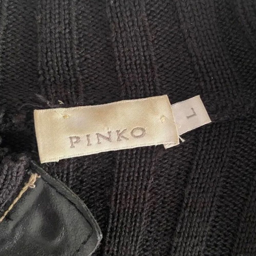 Pinko black leather jacket with white stitching like new size L