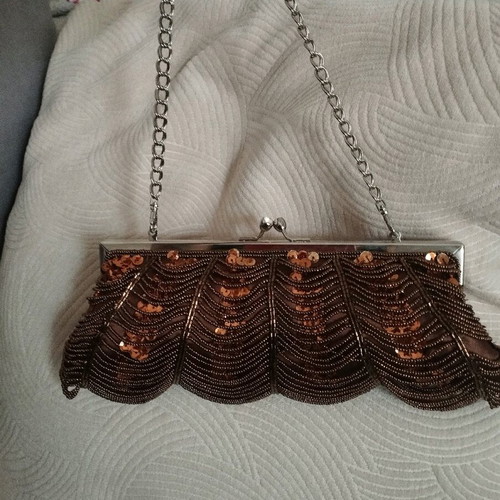 Vintage bag used, brown and bronze with beads
