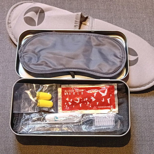 Turkish Airlines collectible travel kit new in metal tin with slippers