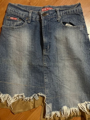 Bsb Jean Skirt like new, size S, blue and beige with frayed edges