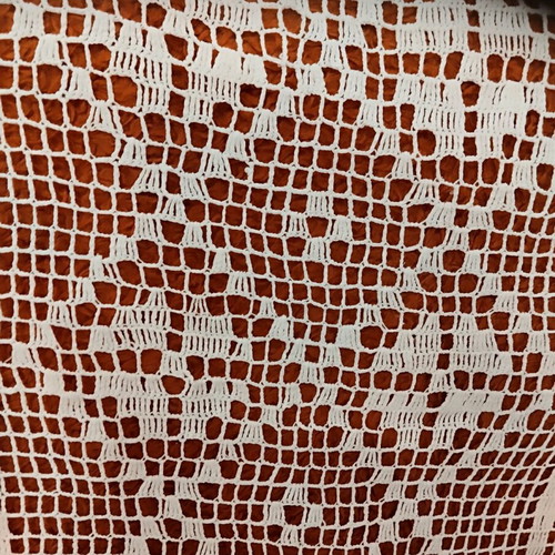 Handmade knitted cotton curtain white with fringes 70x85 cm
