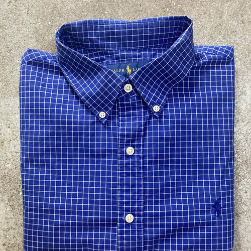 Ralph Lauren long sleeve shirt XL, dark blue white checked, dark blue pony