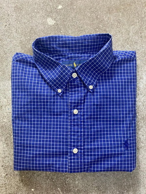 Ralph Lauren long sleeve shirt XL, dark blue white checked, dark blue pony
