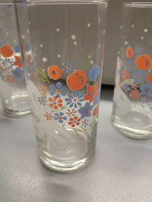 Set of 7 floral drinking glasses with bow design