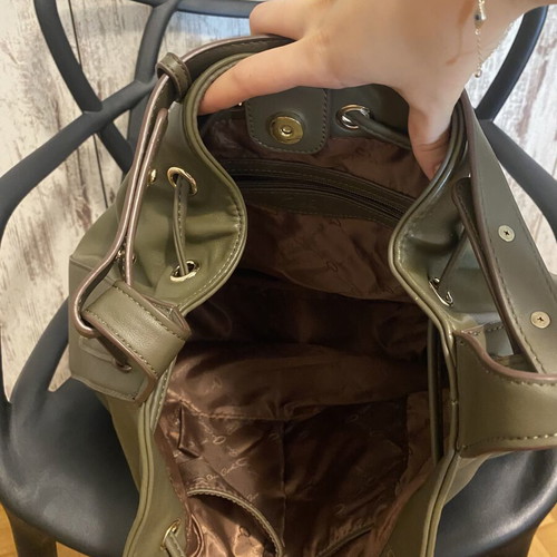 Axel Olive Green Bucket Shoulder Bag New with Gold Details
