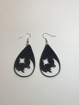 Moon & Star Earrings new, black, 3D printed