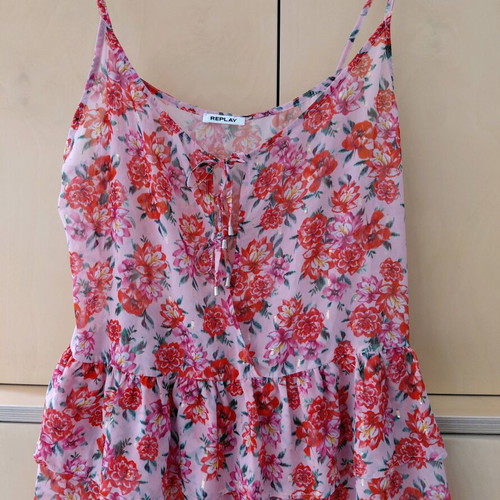 Replay Floral Cami Top L Made in Italy, new, multicolor with lurex