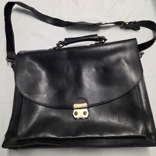 Vintage leather briefcase used, black, 42x35cm