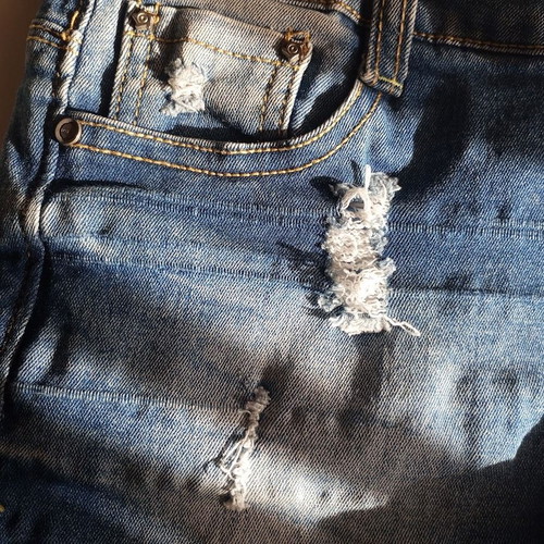 Denim shorts like new with worn details and patches, size S