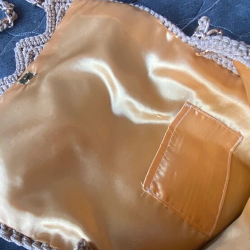 Handmade knitted shoulder bag beige with gold thread like new