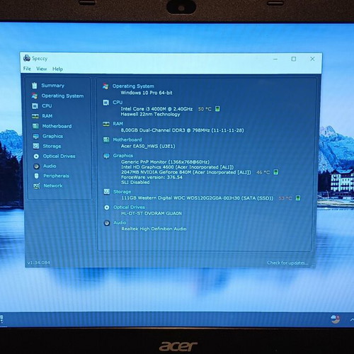Acer Aspire E5-572G laptop used, i3-4000M, 8GB RAM, 120GB SSD, Nvidia 840M