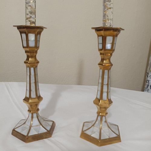 Solid brass candlesticks, height 21cm