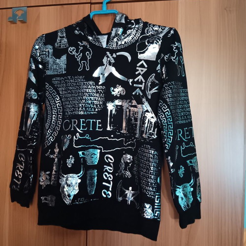 Greek mythology park hoodie for kids 10-12 years, black and silver