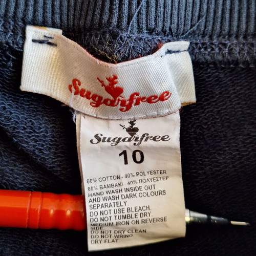Sugarfree Kids navy blue track pants with gold details, age 10