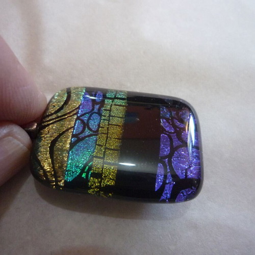 Handmade dichroic glass pendant necklace like new, multicolor