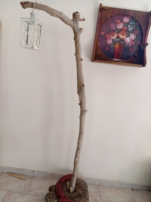 Floor lamp new from plane wood with small lantern