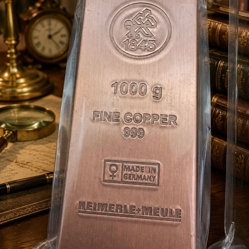 Copper investment bar 999 with certificate of authenticity Heimerle + Meule