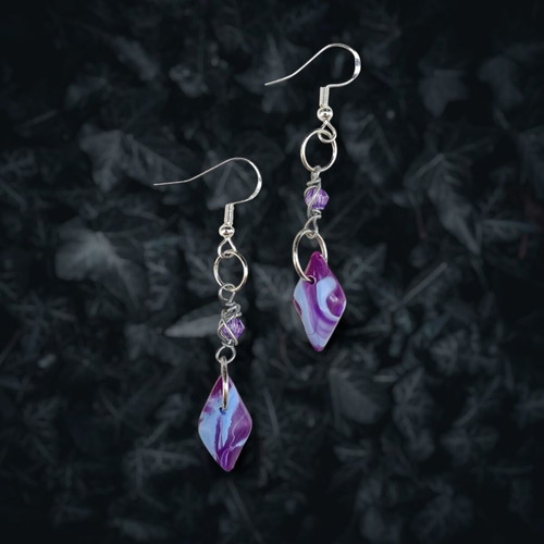 Diamond Earrings Purple-Blue New, Handmade, Hypoallergenic, Recycled