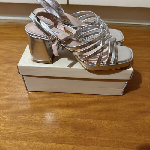 Bottega 22 Silver Women's Sandals with Multiple Straps and Block Heel, New