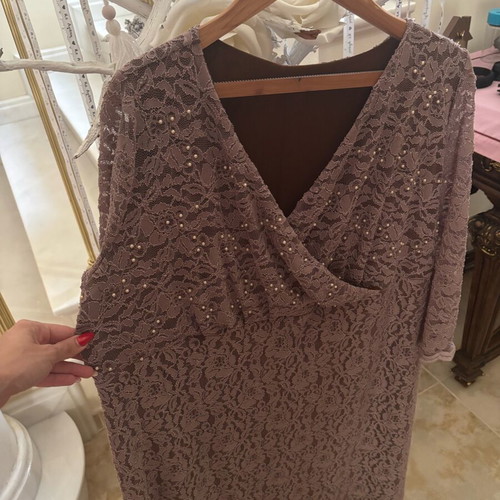 Oversize dress XXL-XXXL handmade lace and drape with pearls like new