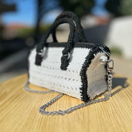 Handbag black and white handmade with silver details