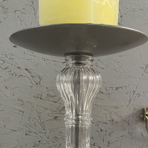 Iron candlestick with glass decoration, 53 cm height