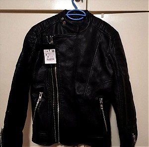Zara Mens Size Small  Leather Biker Jacket Black