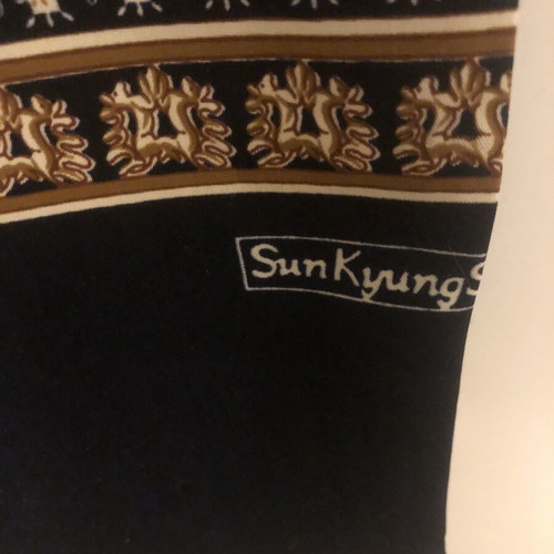Vintage SunKyung Silk Scarf 125x25 cm blue and gold like new