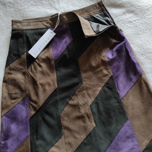 Stefanel leather/castor skirt new, A-line, size 42