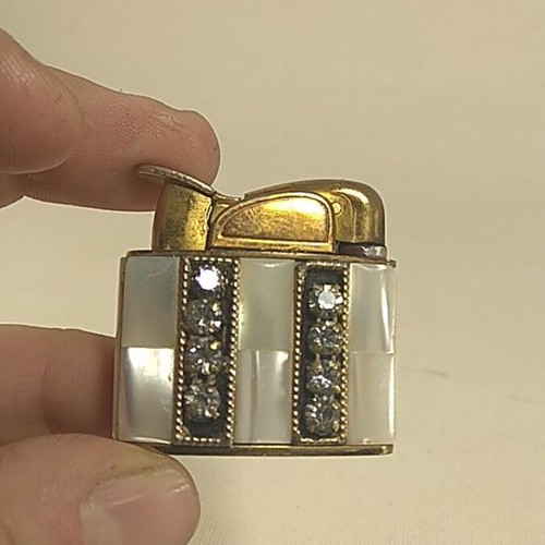Evans vintage lighter refurbished 1950s with mother of pearl and glass rhinestones