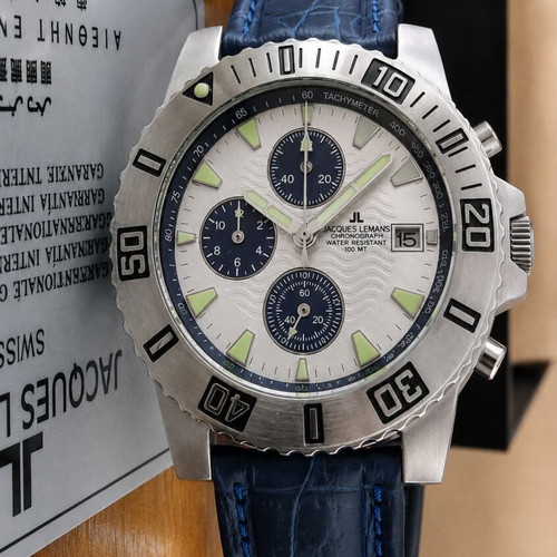 Jacques Lemans Liverpool Chronograph men's watch, white and blue