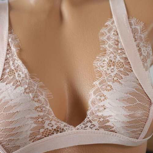 Lingerie set of three pieces with lace and strap details, pink, new
