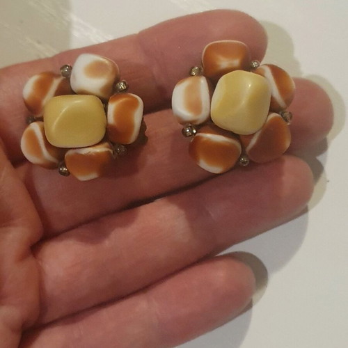 Vintage clip earrings used with natural stones, made in Austria