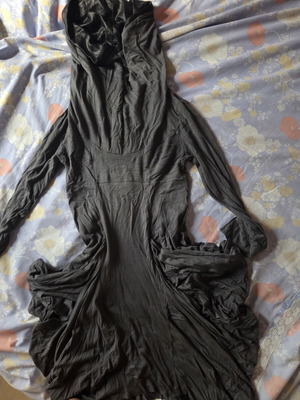 Please women's dress, dark gray, cowl neck with drapes